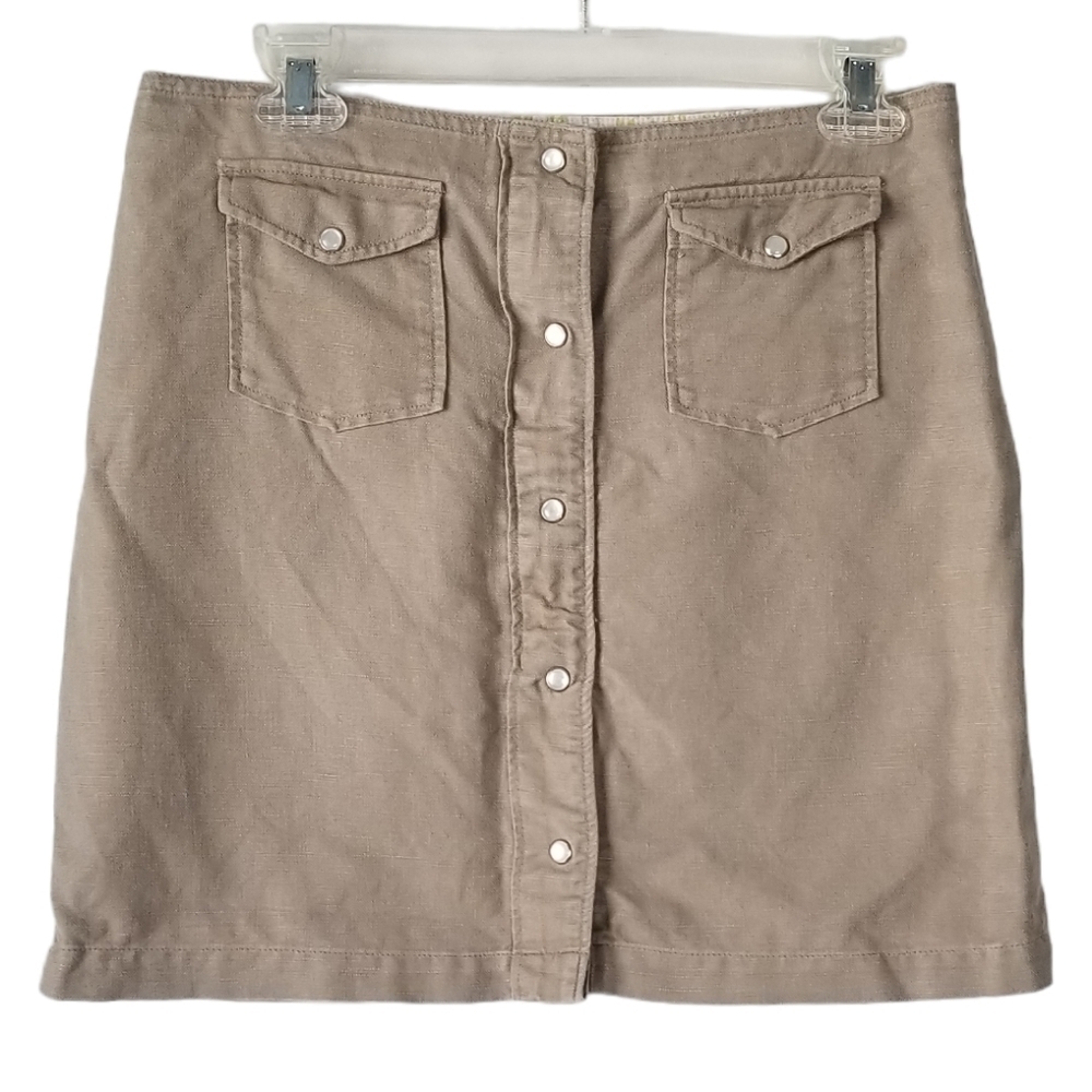 Horny Toad Linen Blend Khaki Button Front Mini Skirt Size 4